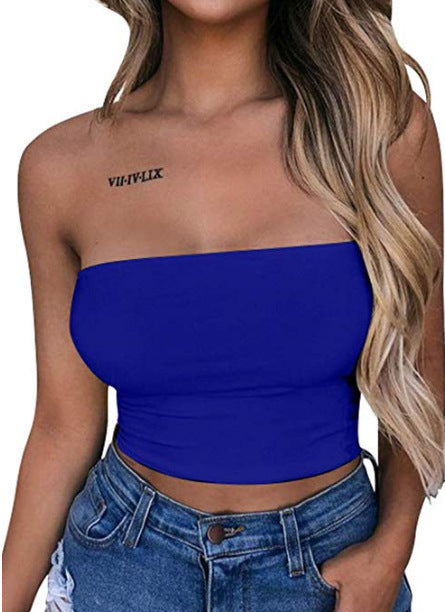 Women's solid color sexy slim tube top T-shirt