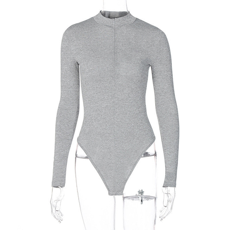 Zip-Front Slim Long-Sleeve Jumpsuit
