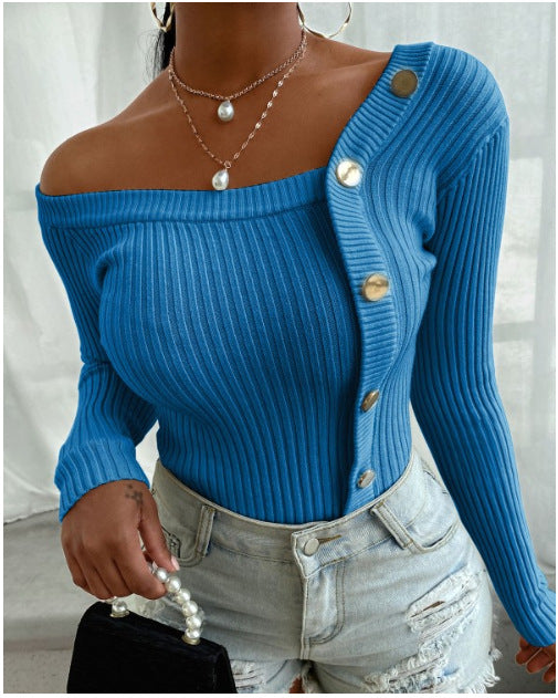 Women's Stitching Button Threaded Top