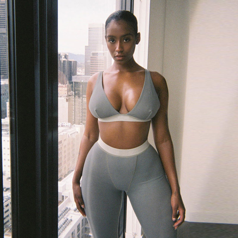 Deep V-Neck Sports 2-Piece Set