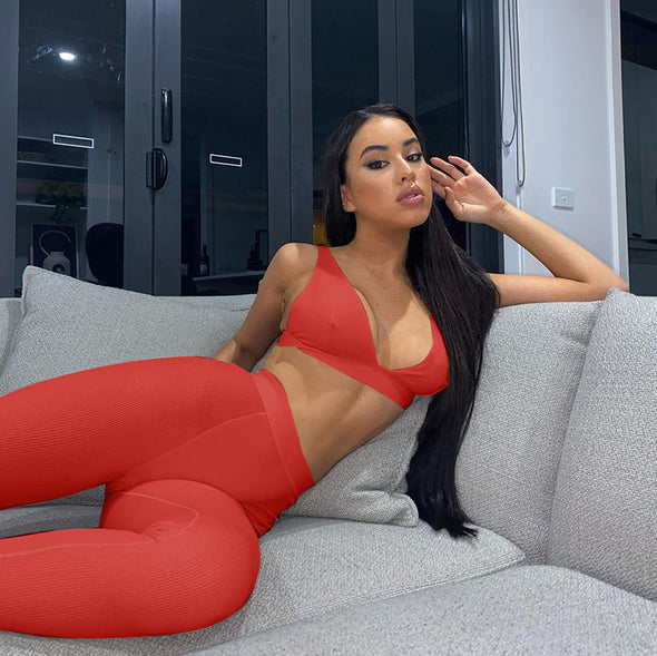 New Summer 2021 Sexy V-Neck Sports Yoga 2pcs Set