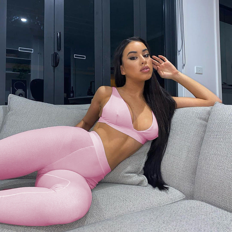 Deep V-Neck Sports 2-Piece Set