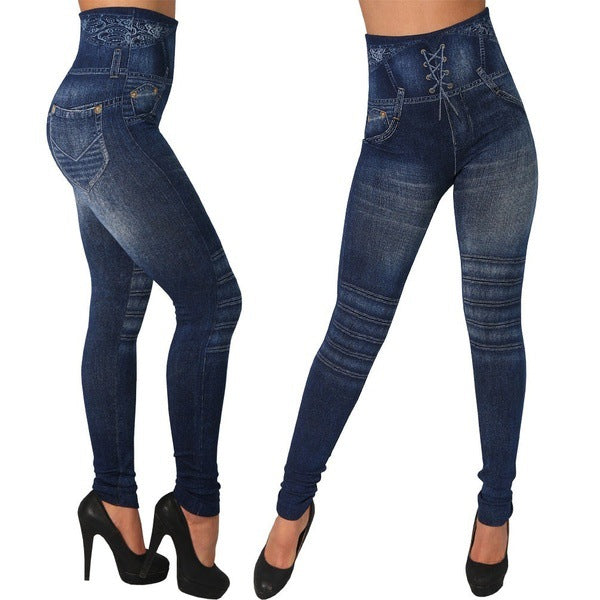 Seamless Faux Denim Cutout Leggings