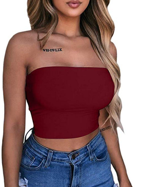 Women's solid color sexy slim tube top T-shirt