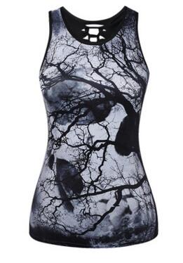 New Women Fitness Sporting Sleeveless Tank Top 3D Flower Skull