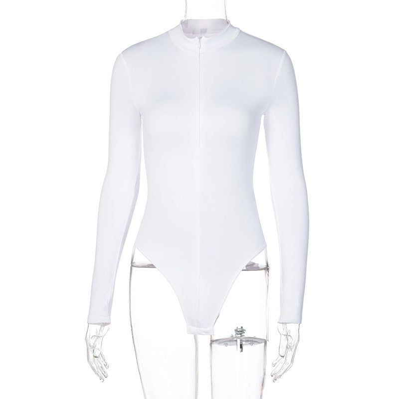 Zip-Front Slim Long-Sleeve Jumpsuit