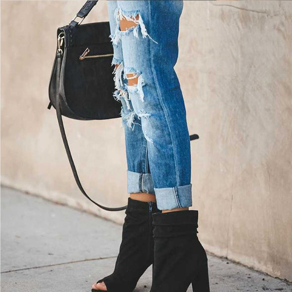 Ripped Sexy Slim Straight-Leg Pants