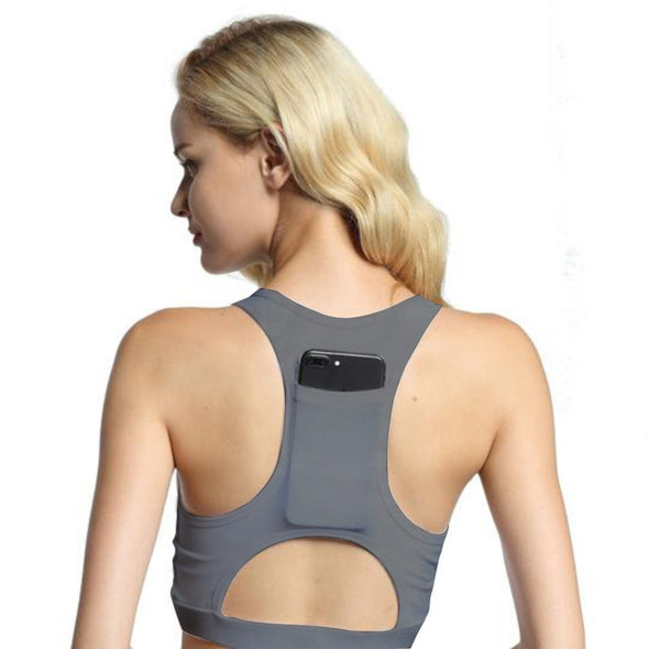 Ladies Shockproof Sports Bra w Back Pocket