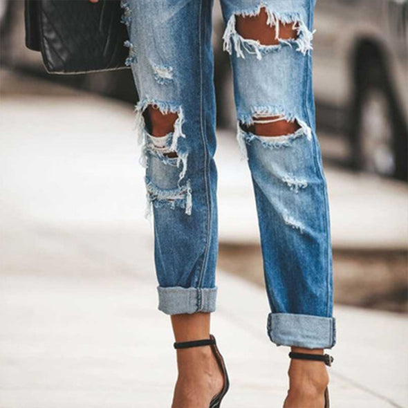 Ripped Sexy Slim Straight-Leg Pants