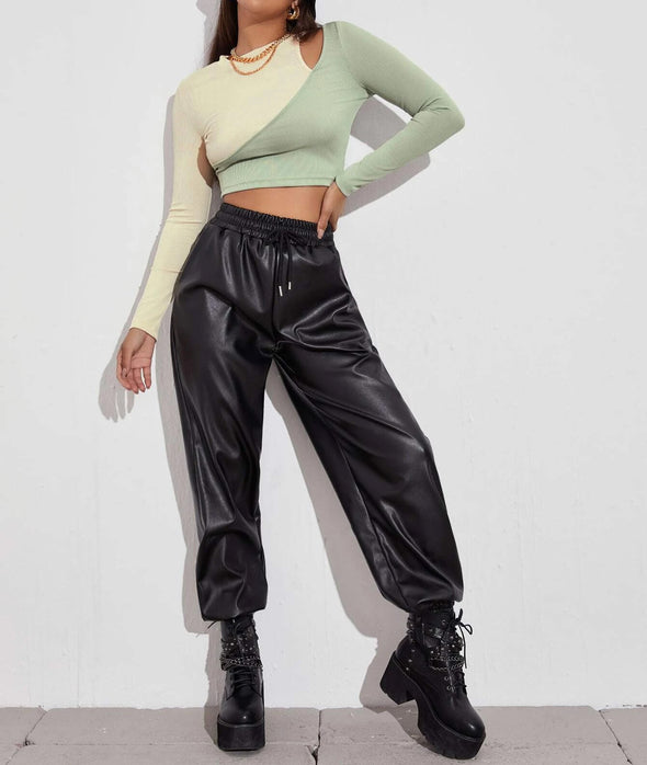 New Sexy Hit Color Strapless T-Shirt Stitching Slim Top Women Bottoming Long-Sleeved T-Shirt