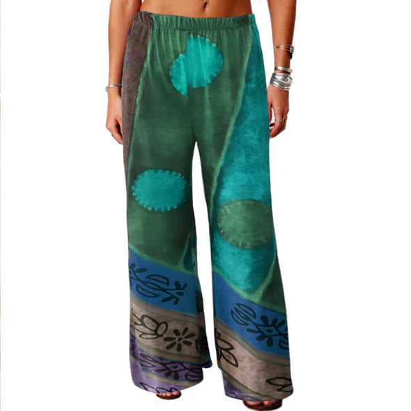 Vintage Printed Loose Wide-leg Trousers
