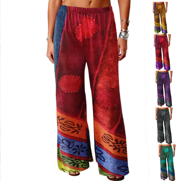 Vintage Printed Loose Wide-leg Trousers