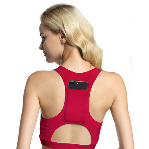 Ladies Shockproof Sports Bra w Back Pocket