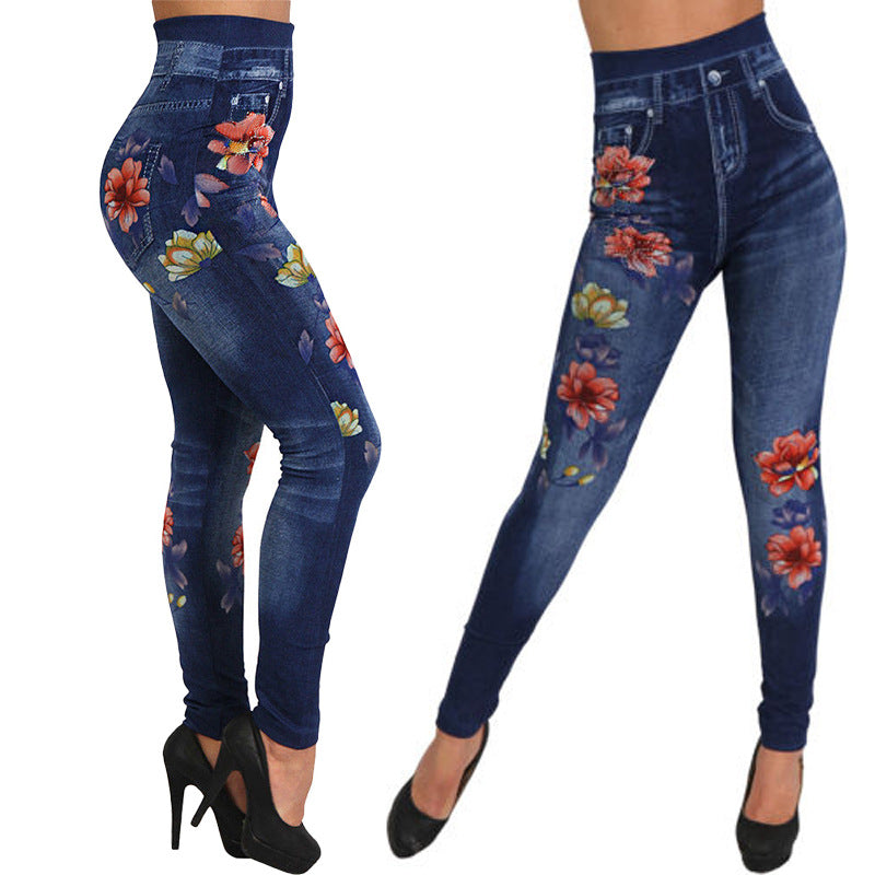 Seamless Faux Denim Cutout Leggings