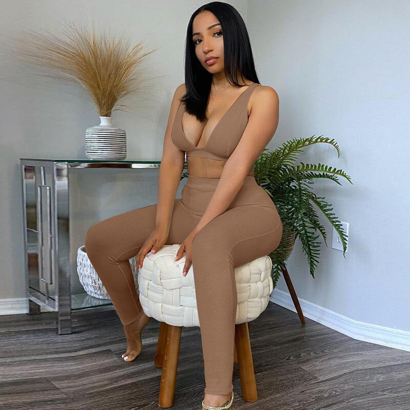 Deep V-Neck Sports 2-Piece Set
