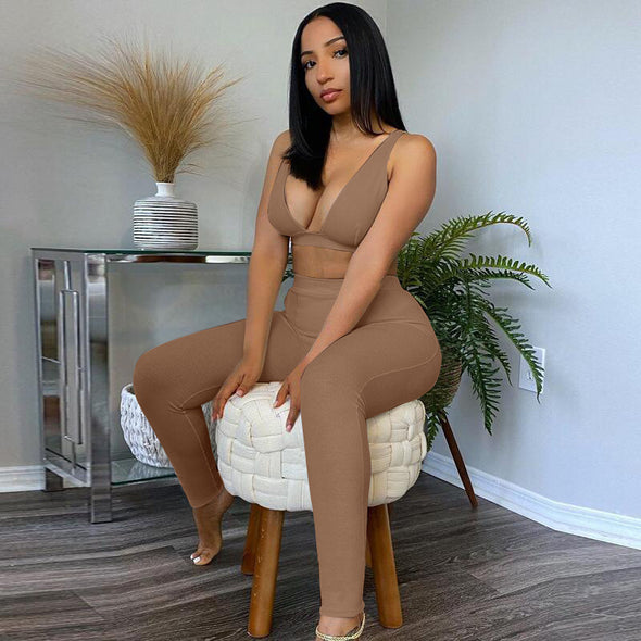 New Summer 2021 Sexy V-Neck Sports Yoga 2pcs Set