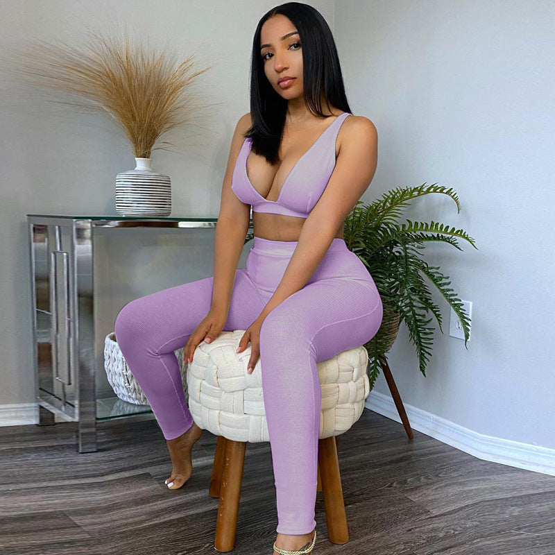 Deep V-Neck Sports 2-Piece Set