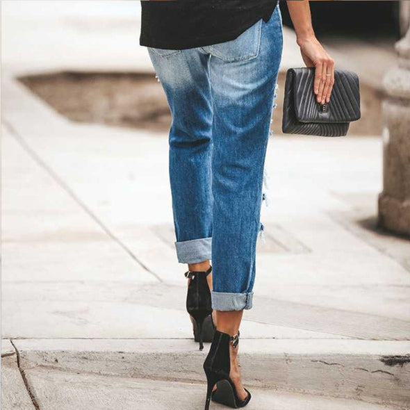 Ripped Sexy Slim Straight-Leg Pants
