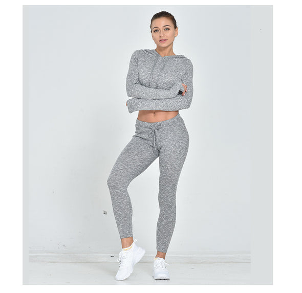 Ladies Knitted Long Sleeve Yoga Set with Hood