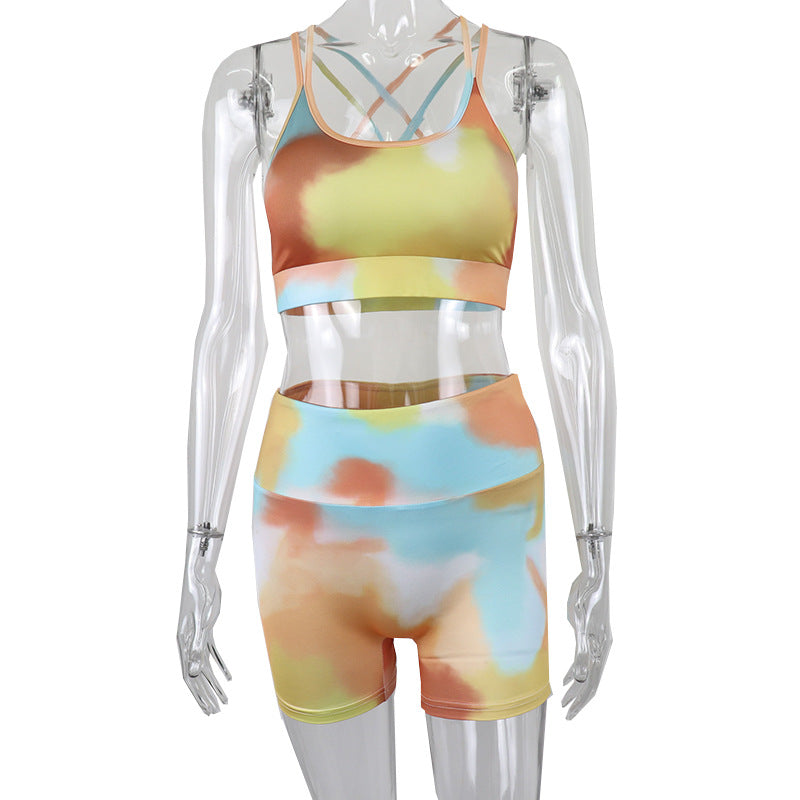 Printed Vest & Hip-Lift Shorts Set
