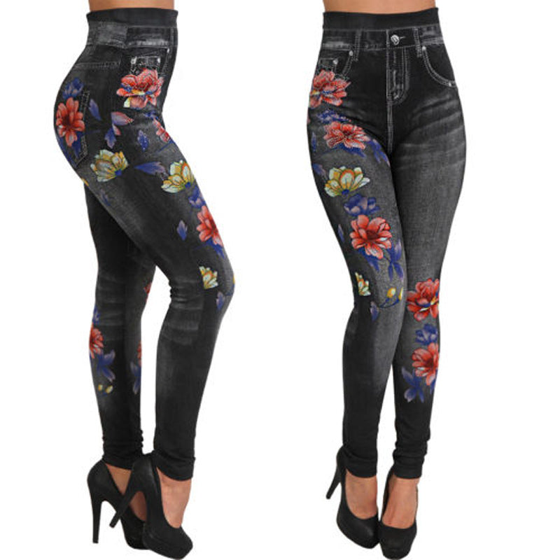 Seamless Faux Denim Cutout Leggings