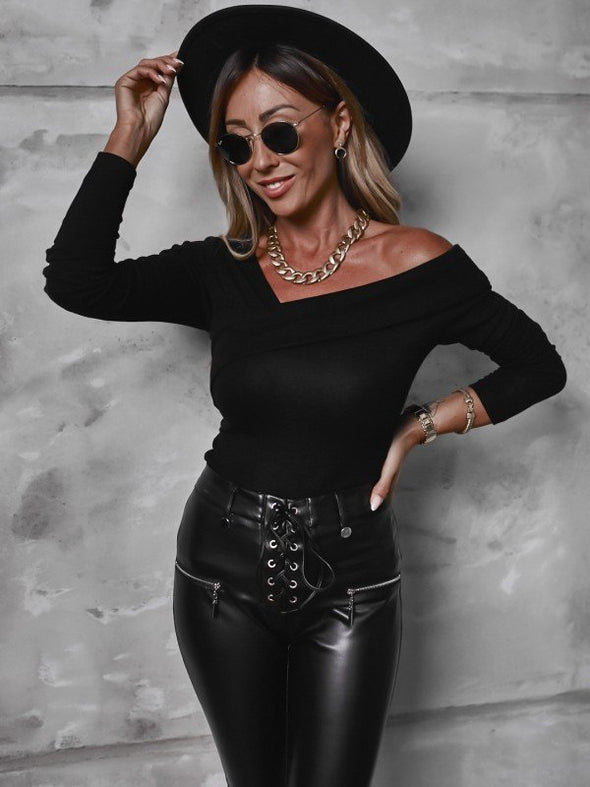 Fashion Sexy Off-Shoulder Long-Sleeved T Women Clothing