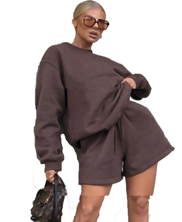Two-Piece Suit Of Round Neck Top And Loose Shorts