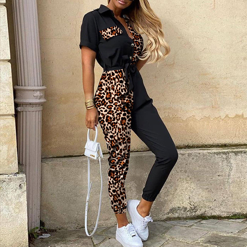 Belted Print Active Jumpsuit
