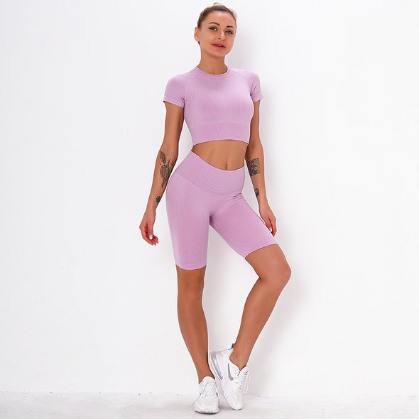 Short Sleeve Yoga Suit Sports Running Fitness Pants