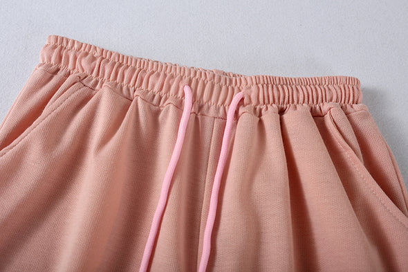Two-Piece Suit Of Round Neck Top And Loose Shorts
