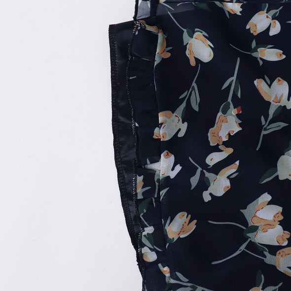 Autumn And Winter Women Floral Wood Ear High-Neck Tie Low-Cut Lace-Up Long-Sleeved Dress