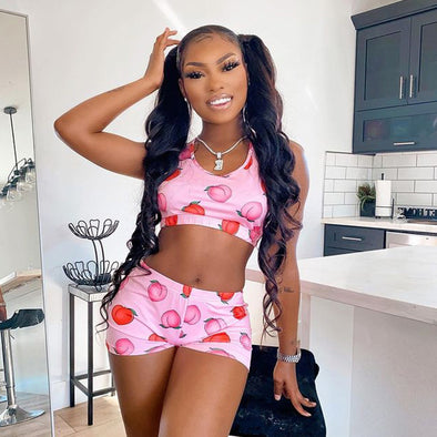 Printed Navel Sleeveless Vest Casual Shorts Set