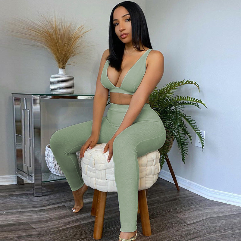 Deep V-Neck Sports 2-Piece Set