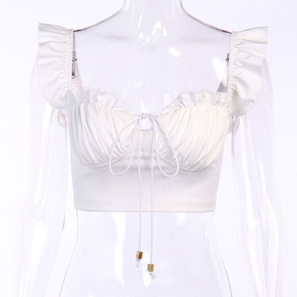 Sexy slim pleated drawstring top and Skirt