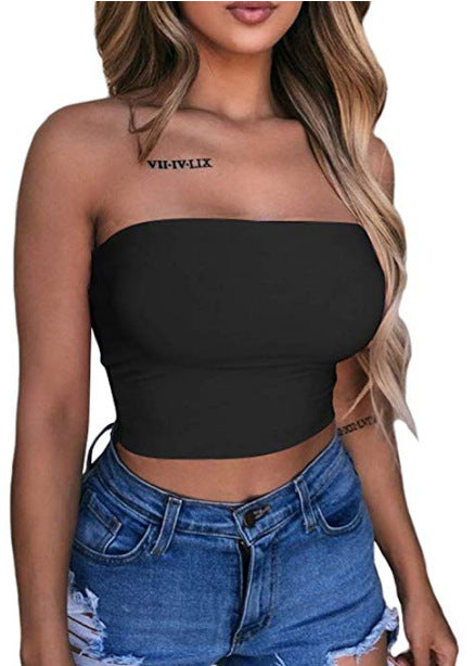 Women's solid color sexy slim tube top T-shirt
