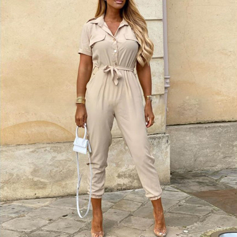 Belted Print Active Jumpsuit
