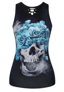 New Women Fitness Sporting Sleeveless Tank Top 3D Flower Skull