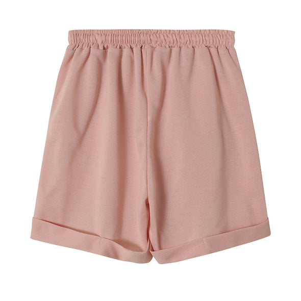 Two-Piece Suit Of Round Neck Top And Loose Shorts