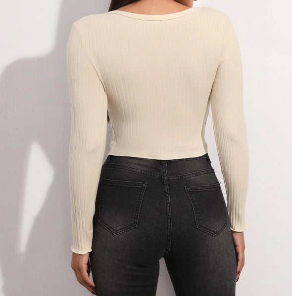 Short Sleeve Cropped Cardigan Top Sexy Button Knitted T-Shirt