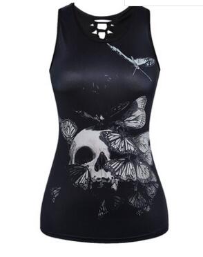 New Women Fitness Sporting Sleeveless Tank Top 3D Flower Skull