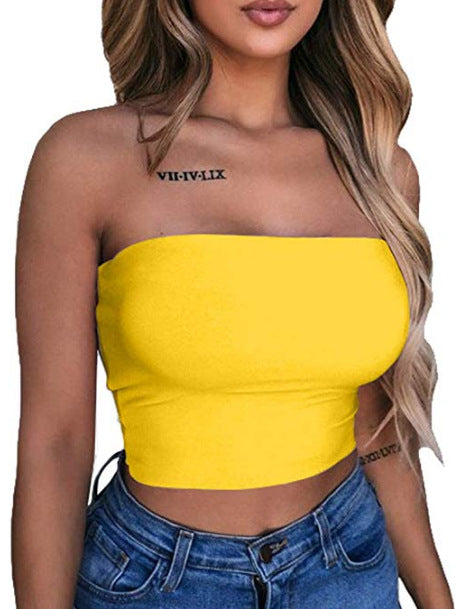 Women's solid color sexy slim tube top T-shirt