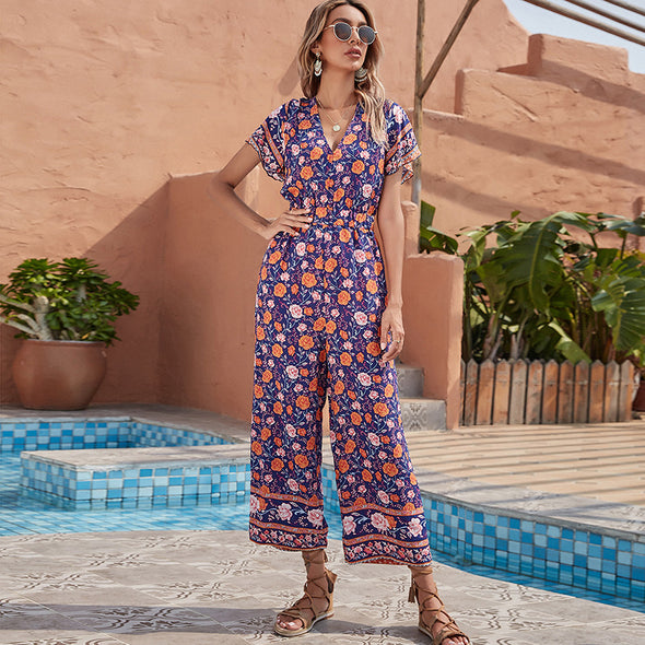 Open-Back Loose-Fitting One-Piece Printed Western Style One-Piece Clothes