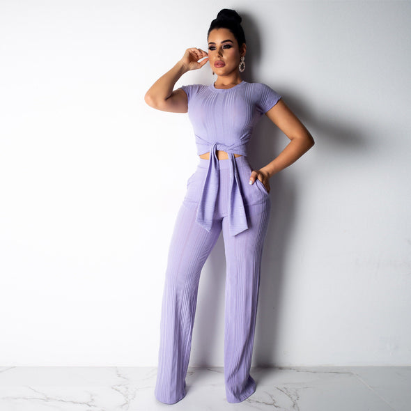 Women's Hang Strip Leisure Sports Suit Short-sleeved Trousers