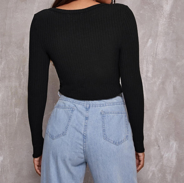 Short Sleeve Cropped Cardigan Top Sexy Button Knitted T-Shirt