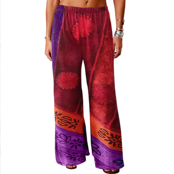 Vintage Printed Loose Wide-leg Trousers
