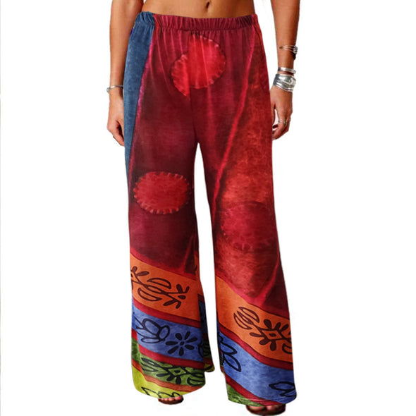 Vintage Printed Loose Wide-leg Trousers