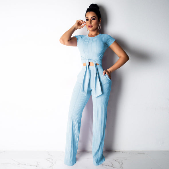 Women's Hang Strip Leisure Sports Suit Short-sleeved Trousers
