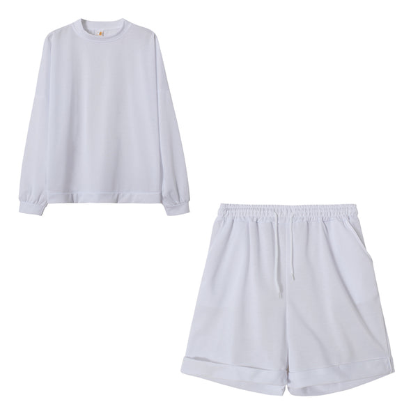 Two-Piece Suit Of Round Neck Top And Loose Shorts